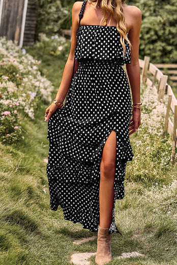 Strapless Polka Dots Burgundy Long Summer Dress