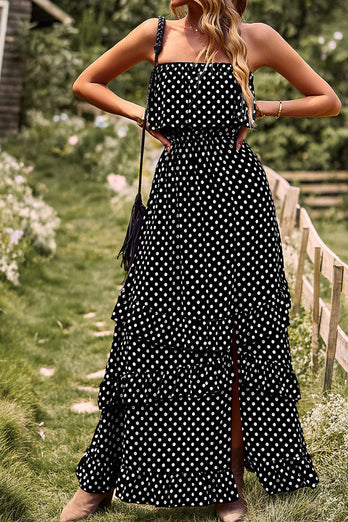 Strapless Polka Dots Burgundy Long Summer Dress