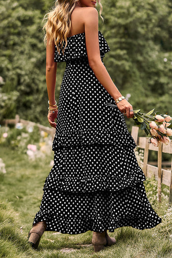 Strapless Polka Dots Burgundy Long Summer Dress