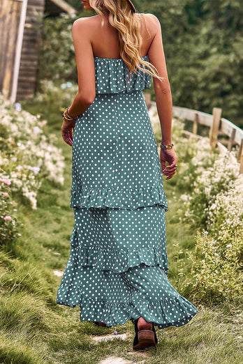 Strapless Polka Dots Burgundy Long Summer Dress