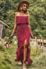 Load image into Gallery viewer, Strapless Polka Dots Burgundy Long Summer Dress