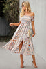 Load image into Gallery viewer, Off the Shoulder Bohemian Style Printed Apricot Summer Dress