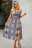 Off the Shoulder Bohemian Style Printed Apricot Summer Dress