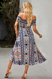 Off the Shoulder Bohemian Style Printed Apricot Summer Dress