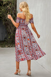 Off the Shoulder Bohemian Style Printed Apricot Summer Dress