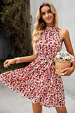 Halter Neck Flower Floral Printed Pink Summer Dress