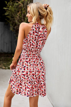 Halter Neck Flower Floral Printed Pink Summer Dress