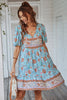 Load image into Gallery viewer, V Neck Bohemian Style Printed Blue Summer Dress