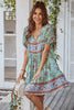 Load image into Gallery viewer, V Neck Bohemian Style Printed Blue Summer Dress