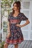 Load image into Gallery viewer, V Neck Bohemian Style Printed Blue Summer Dress