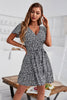Load image into Gallery viewer, V Neck Black Printed Summer Dress with Short Sleeves