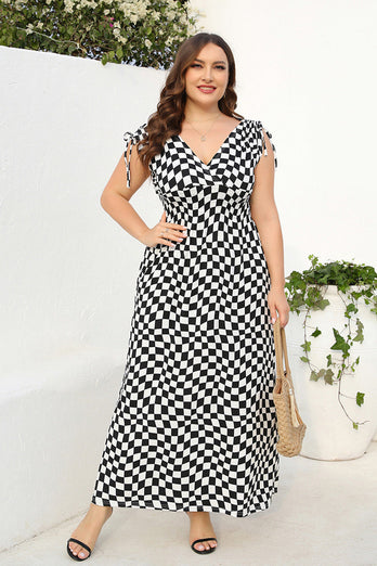 Plus Size Black Geometry Printed Maxi Summer Dress