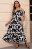 Load image into Gallery viewer, Plus Size Black Printed Off the Shoulder Boho Maxi Dress