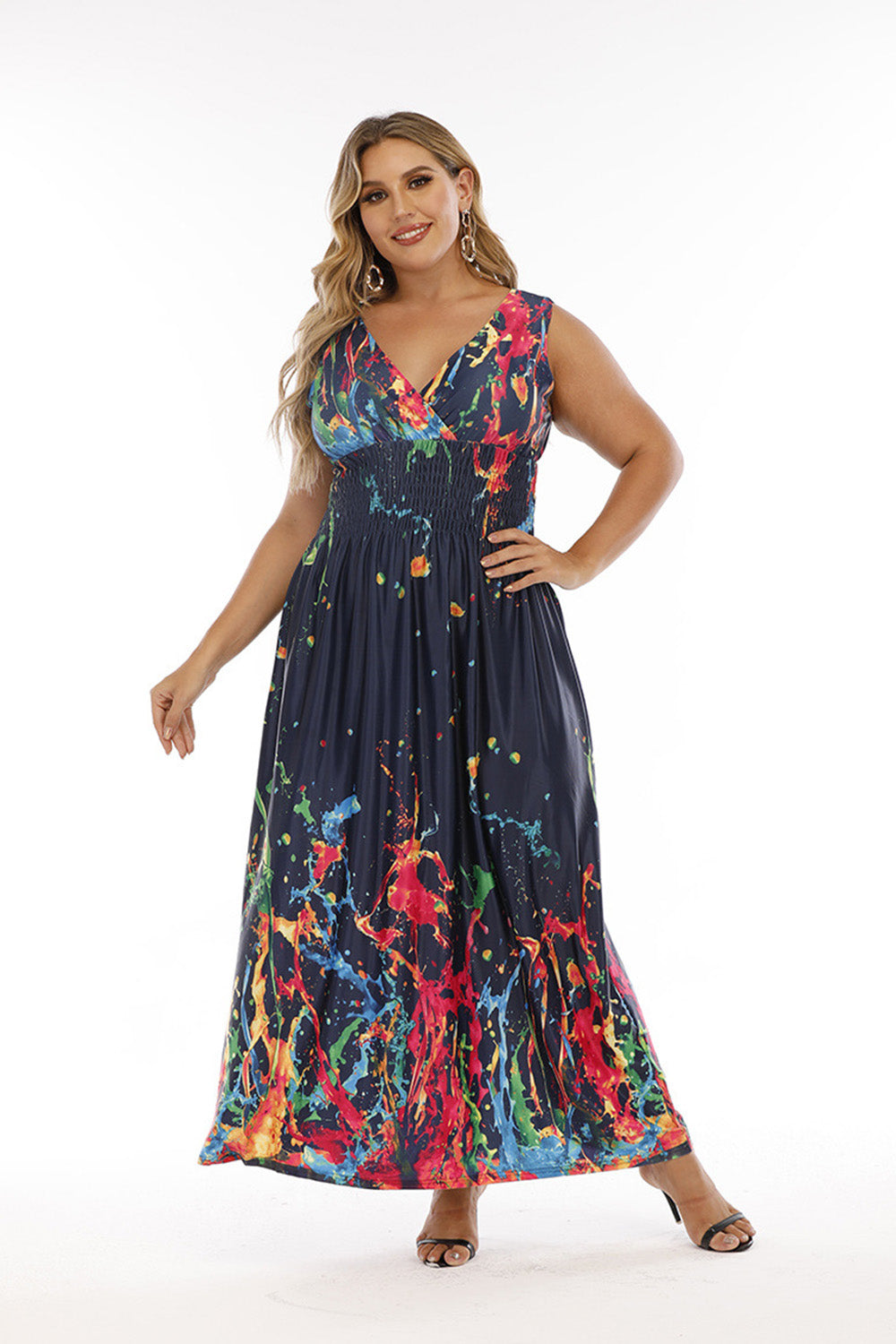 Plus Size Blue Printed Maxi Summer Dress