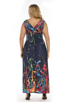 Plus Size Blue Printed Maxi Summer Dress