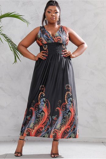 Plus Size Blue Printed Maxi Summer Dress