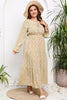 Load image into Gallery viewer, Plus Size Beige Tiny Floral Long Sleeves Boho Summer Dress