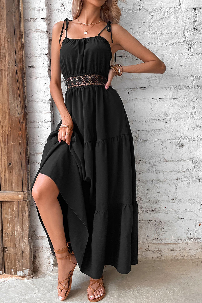 Load image into Gallery viewer, Black Spaghetti Straps Maxi Summer Dress