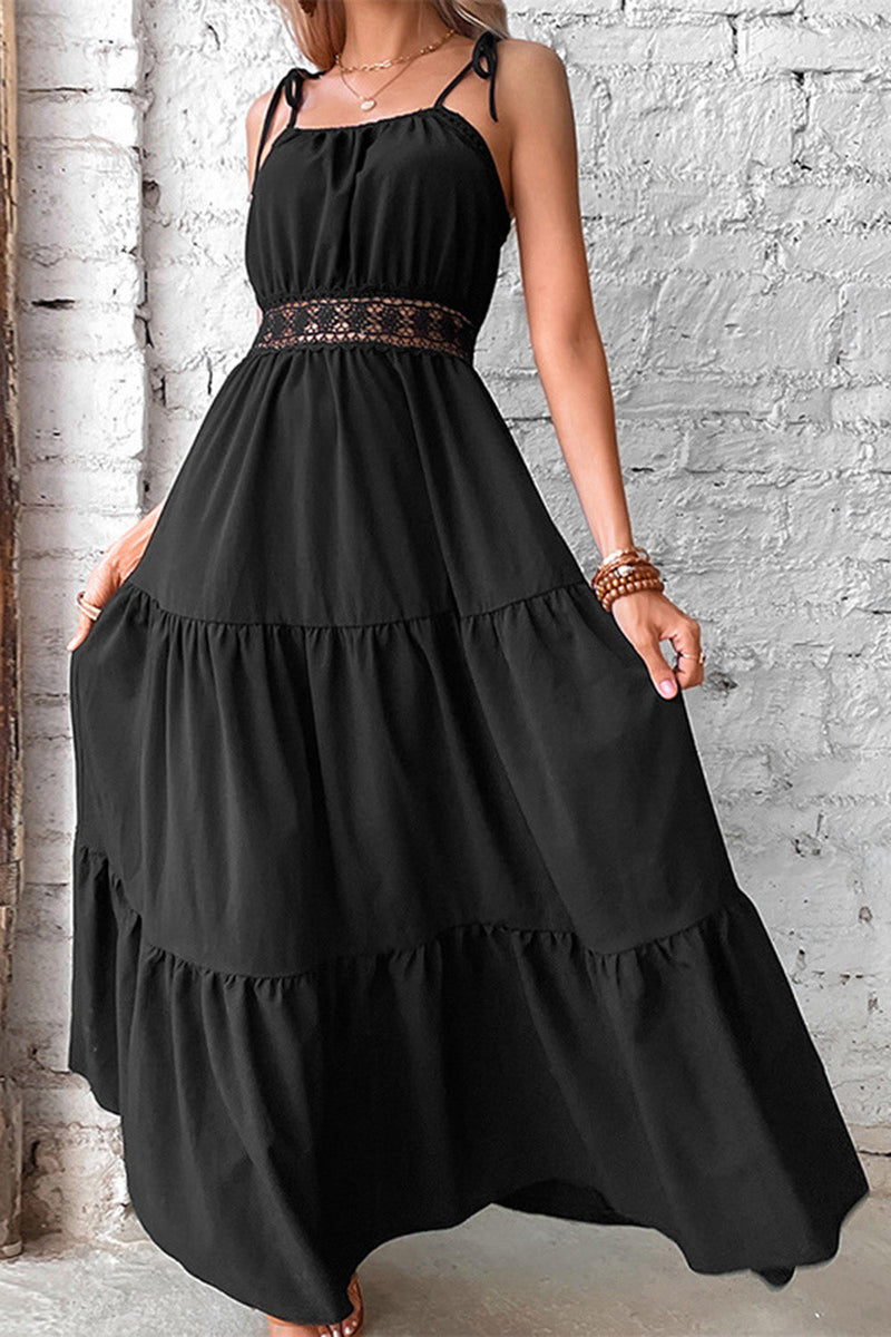 Load image into Gallery viewer, Black Spaghetti Straps Maxi Summer Dress