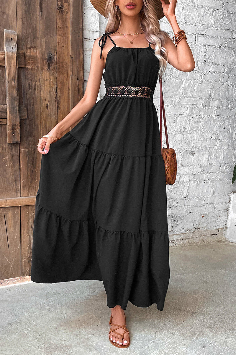 Load image into Gallery viewer, Black Spaghetti Straps Maxi Summer Dress