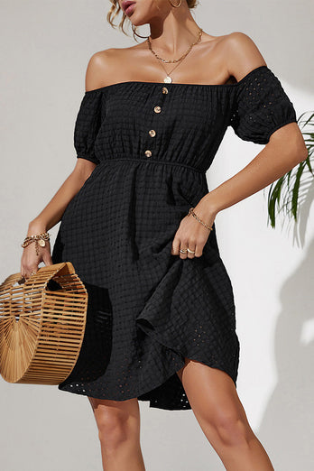 Black Off The Shoulder Short Summer Dress