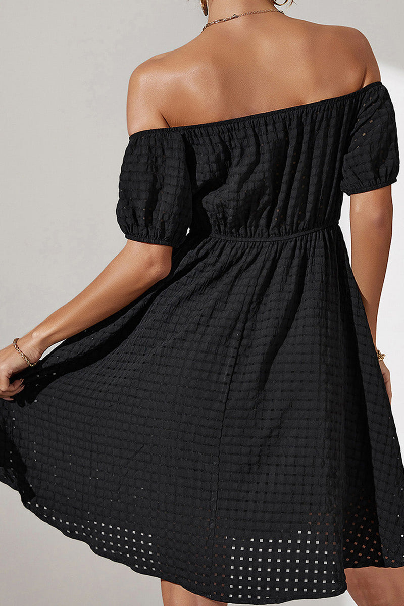 Load image into Gallery viewer, Black Off The Shoulder Short Summer Dress