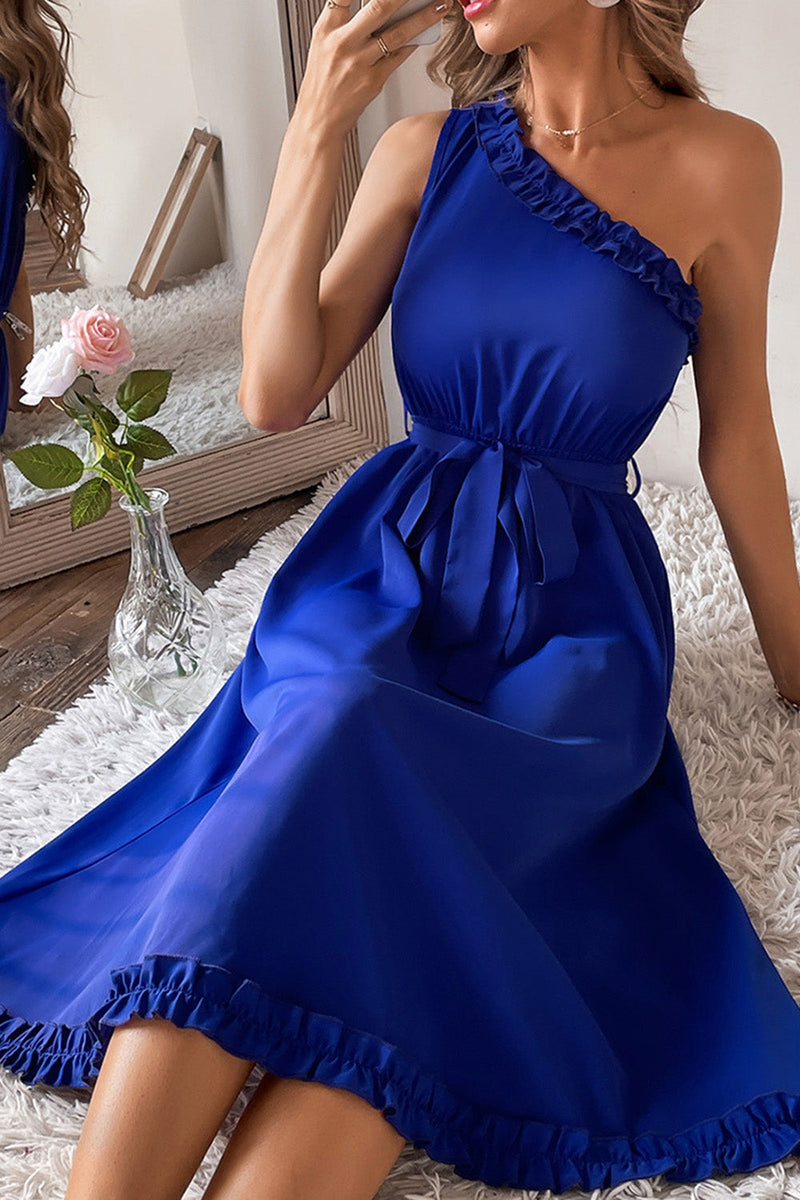 Load image into Gallery viewer, Royal Blue One Shoulder Summer Dress