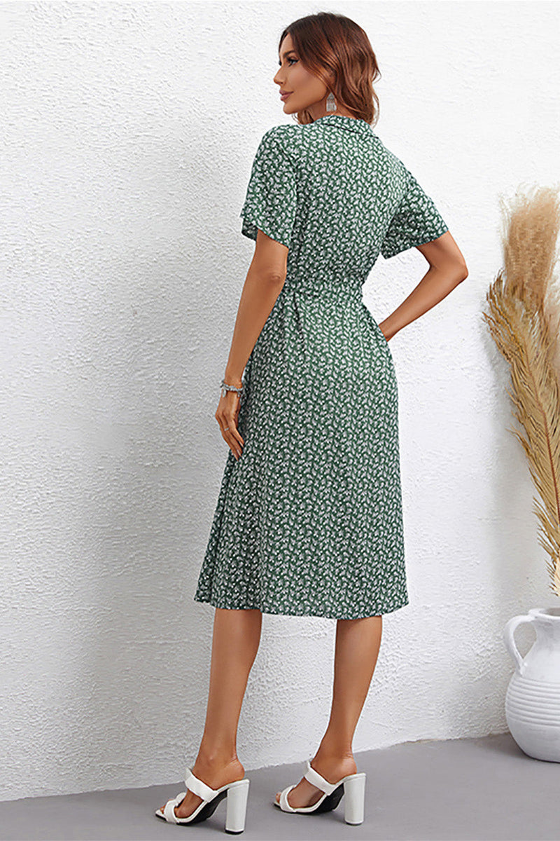 Load image into Gallery viewer, Green Printed V-Neck Short Sleeves Summer Dress