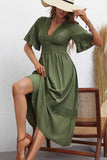 V Neck Green Summer Dress with Short Sleeves