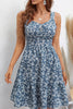 Load image into Gallery viewer, Square Neck Blue Floral Printed Summer Dress with Bowknot