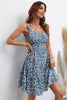 Load image into Gallery viewer, Square Neck Blue Floral Printed Summer Dress with Bowknot