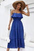 Load image into Gallery viewer, Spaghetti Straps Blue Holiday Dress with Ruffles