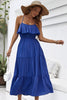 Load image into Gallery viewer, Spaghetti Straps Blue Holiday Dress with Ruffles