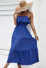 Load image into Gallery viewer, Spaghetti Straps Blue Holiday Dress with Ruffles