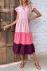 Load image into Gallery viewer, V Neck Gradient Pink Summer Dress with Butterfly Sleeves