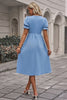 Load image into Gallery viewer, V Neck Blue Summer Dress with Short Sleeves