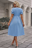 V Neck Blue Summer Dress with Short Sleeves