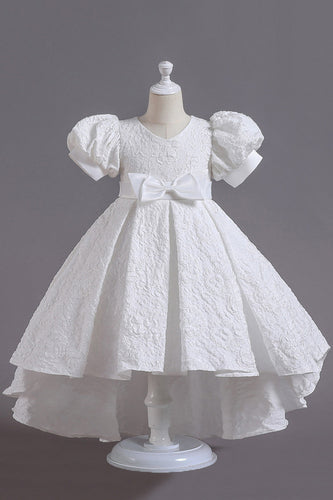 White A Line Girls' Dress With Bow
