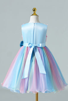 A Line Blue Sequin Sleeveless Girls' Dress