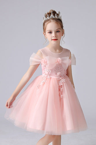 A Line Pink Bowknot Girls' Dress With Appliques