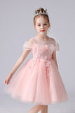 A Line Pink Bowknot Girls' Dress With Appliques