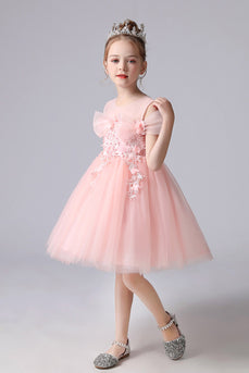 A Line Pink Bowknot Girls' Dress With Appliques