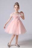 A Line Pink Bowknot Girls' Dress With Appliques