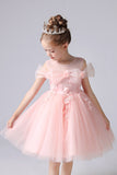 A Line Pink Bowknot Girls' Dress With Appliques