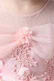 A Line Pink Bowknot Girls' Dress With Appliques