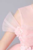 A Line Pink Bowknot Girls' Dress With Appliques