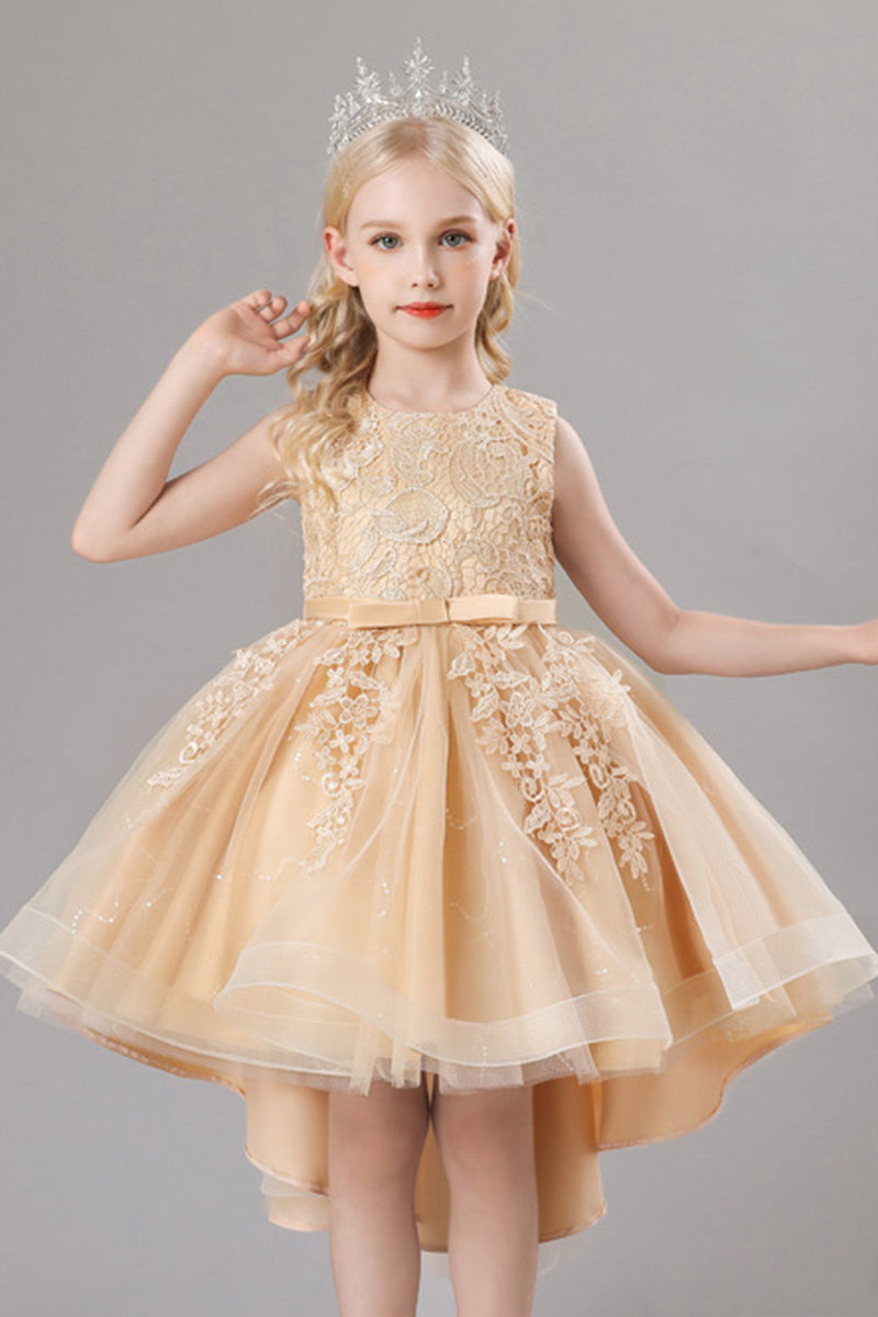 Load image into Gallery viewer, White Jewel Neck Bowknot Sleeveless Girls&#39; Dress With Appliques