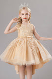 White Jewel Neck Bowknot Sleeveless Girls' Dress With Appliques