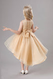 White Jewel Neck Bowknot Sleeveless Girls' Dress With Appliques