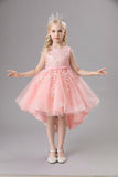 White Jewel Neck Bowknot Sleeveless Girls' Dress With Appliques